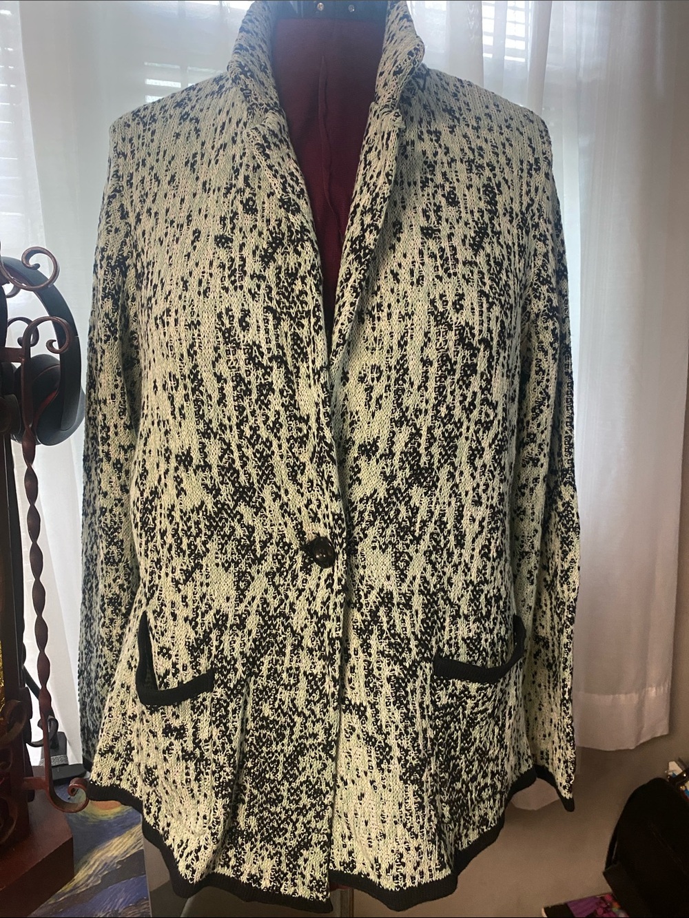 New Christopher & Banks Black and Mint Green Patterned Blazer